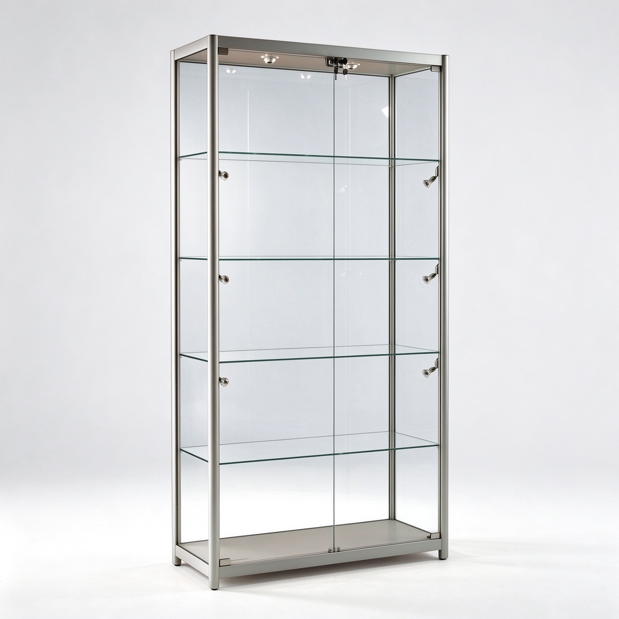 Full vision glass vitrine cabinet left 45 degree view