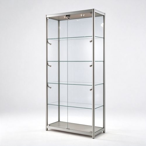 Full vision glass vitrine cabinet right 45 degree view