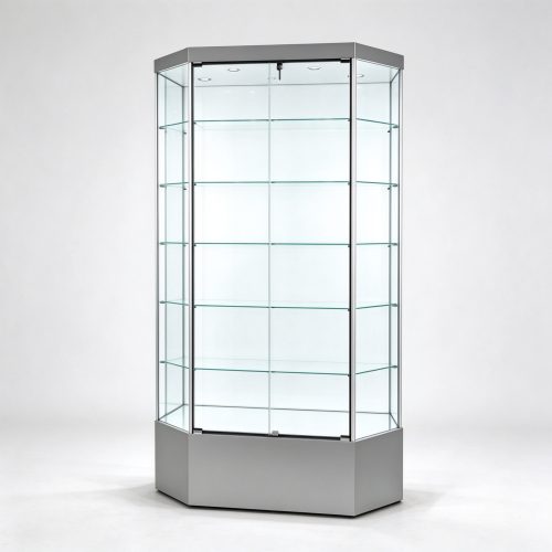 Hexagonal corner full vision glass cabinet left 45 degree view