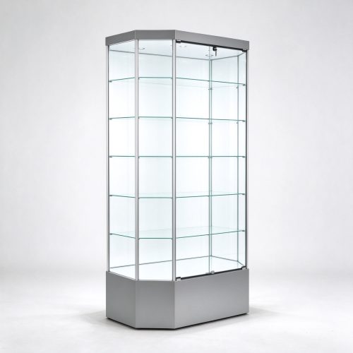 Hexagonal corner full vision glass cabinet right 45 degree view