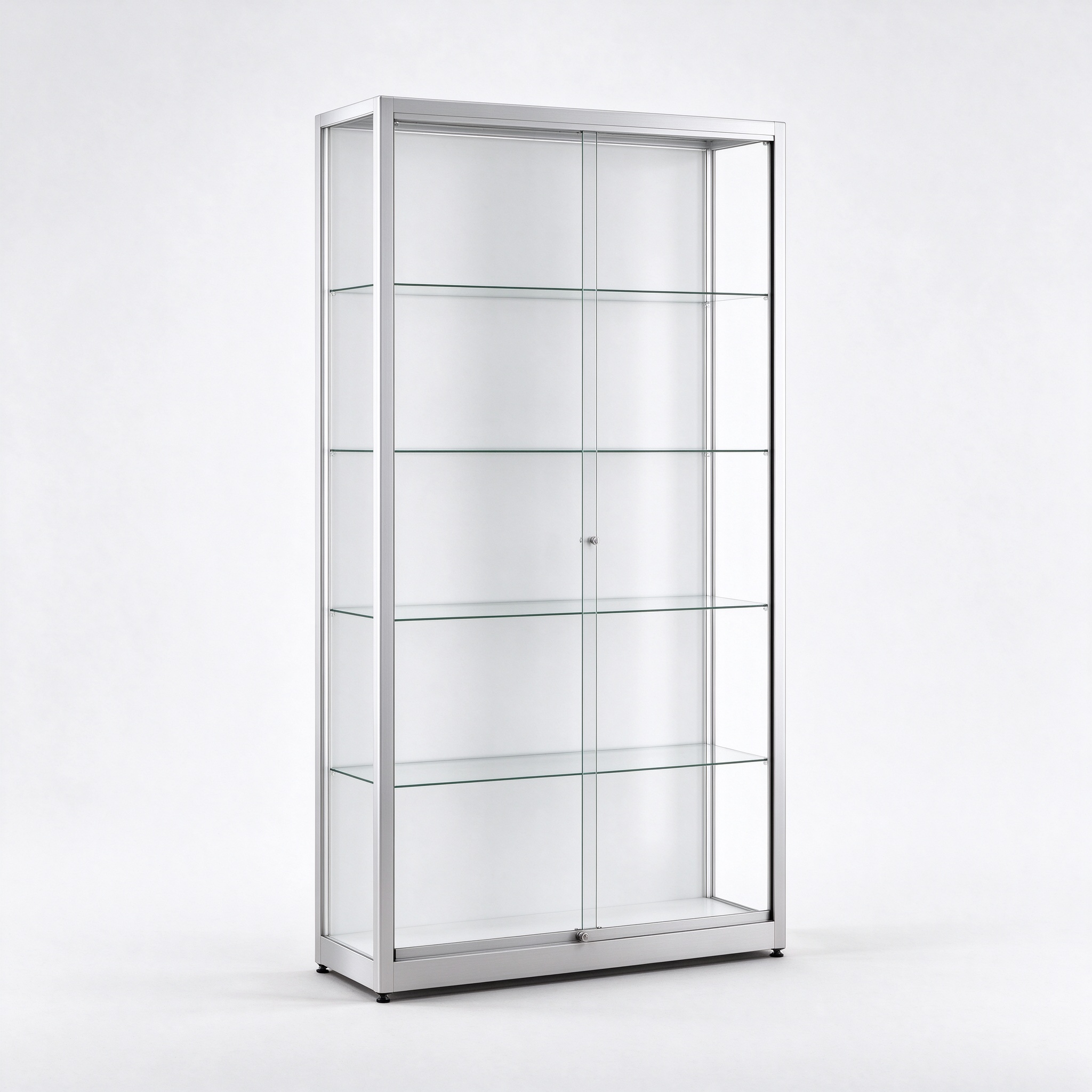 Silver aluminum frame full vision glass display cabinet left 45 view