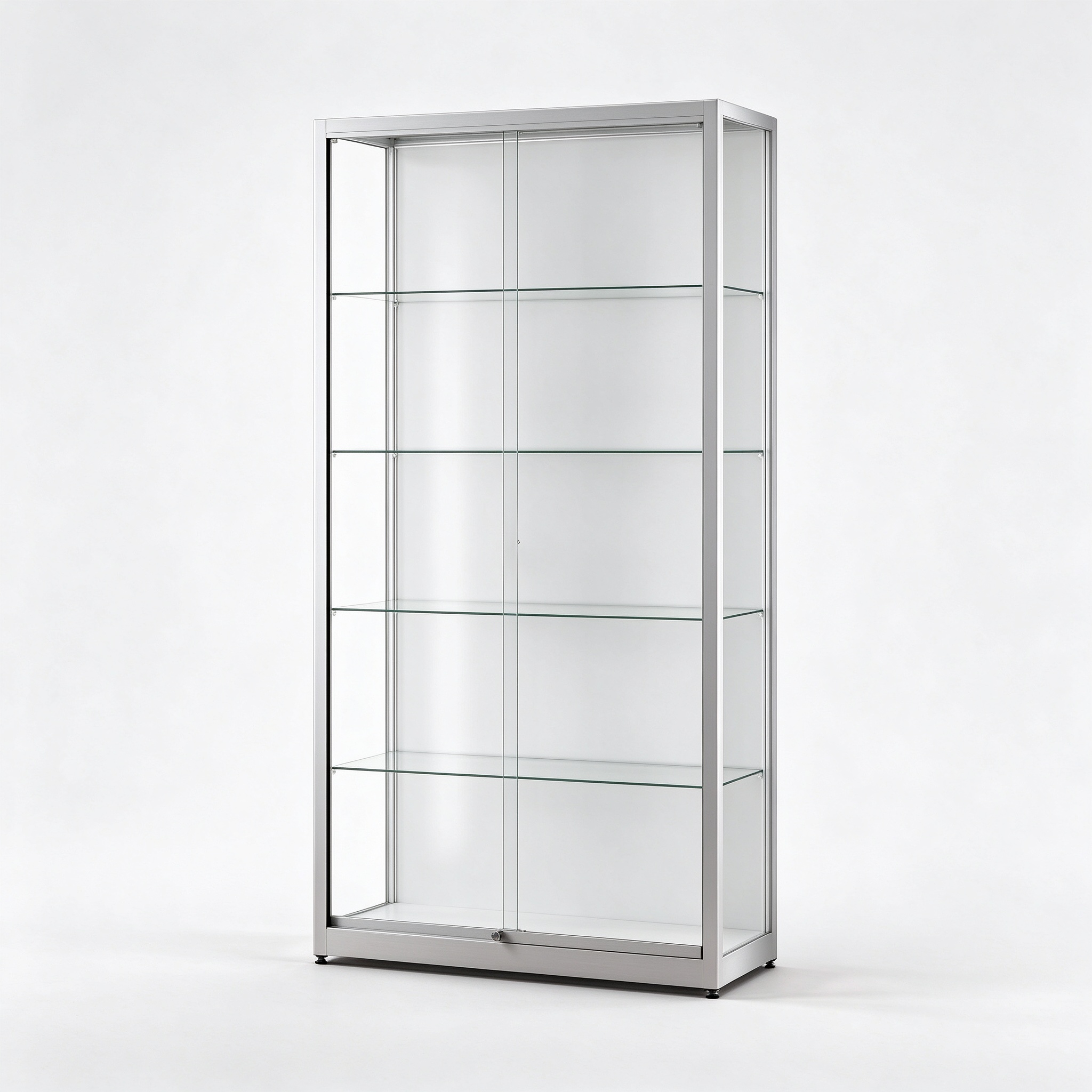 Silver aluminum frame full vision glass display cabinet front view