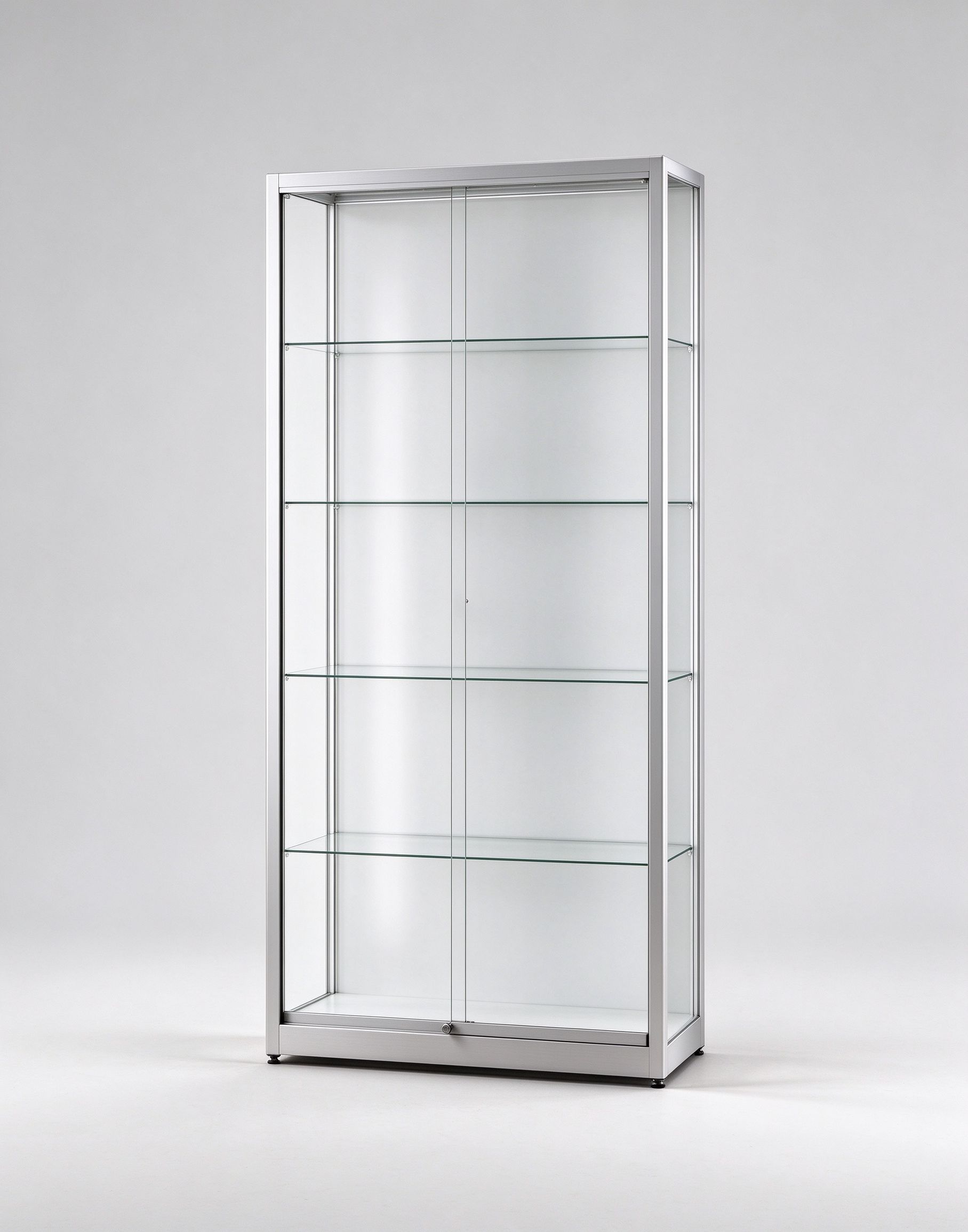 silver glass display cabinet