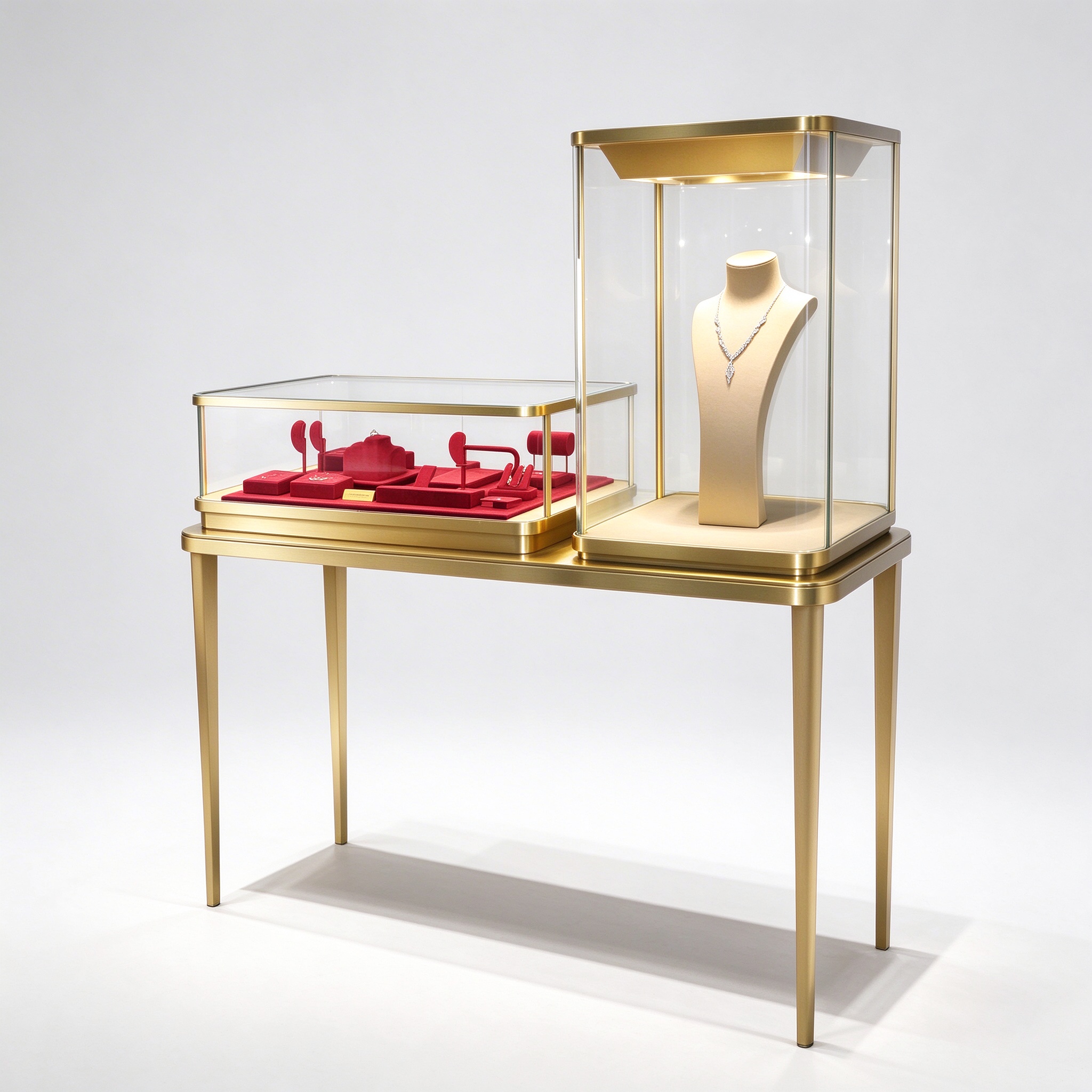 Gold jewelry glass showcase