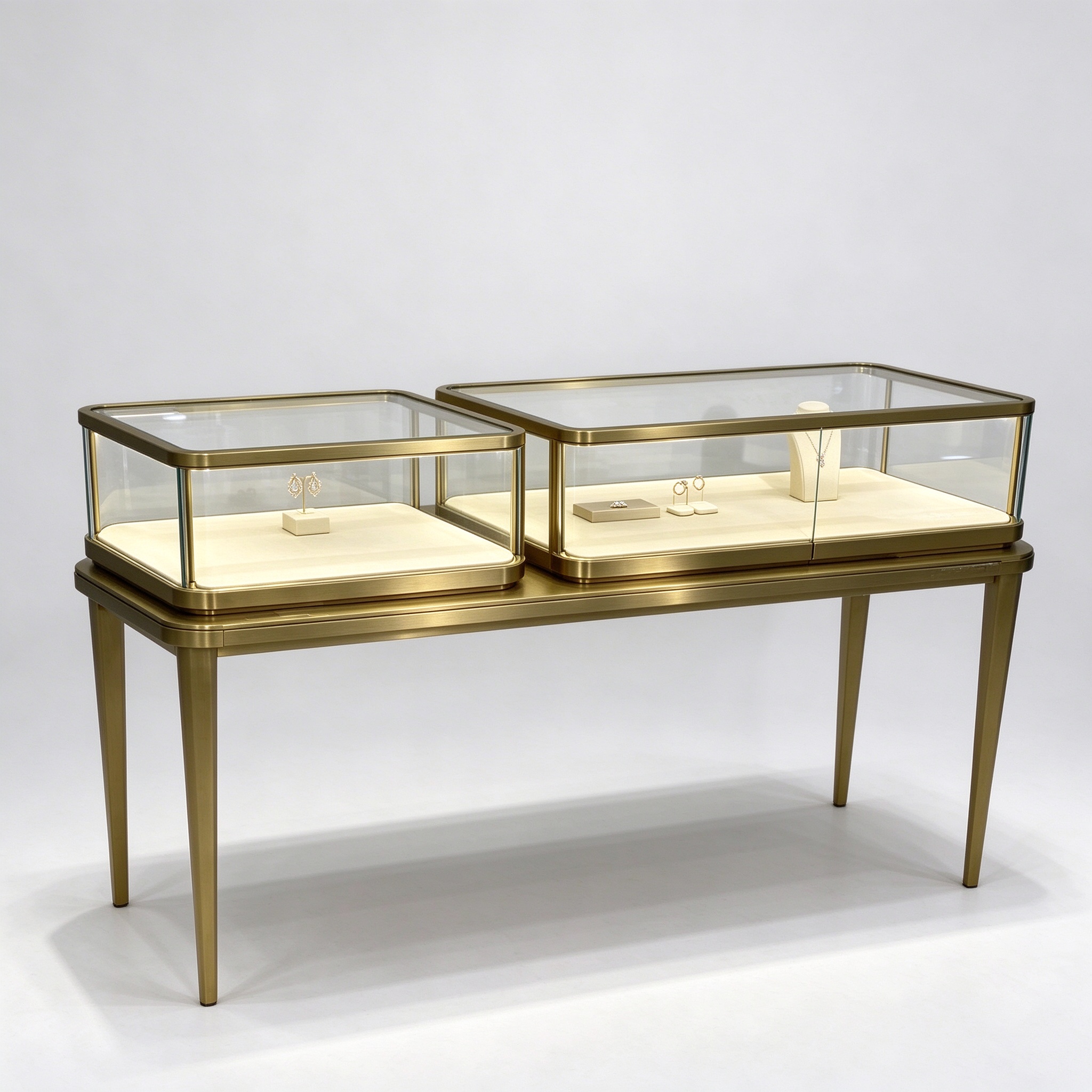 Gold jewelry display showcase