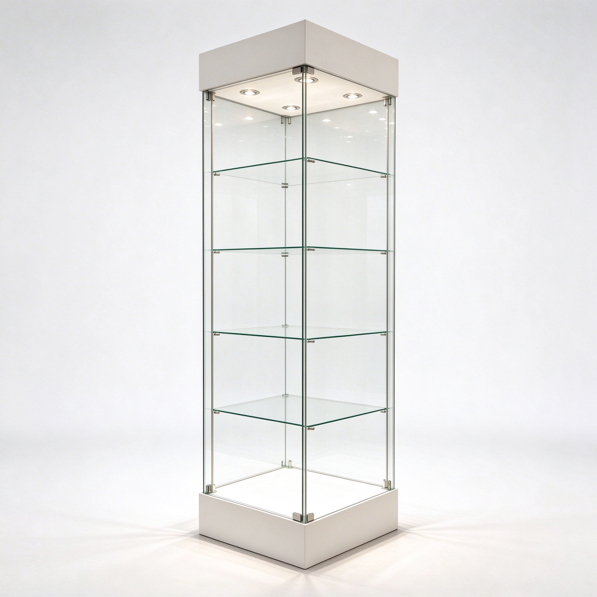 Tall full vision glass display showcase right 45 degree view