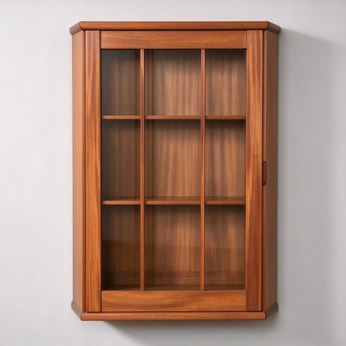 Traditional wood wall curio cabinet straight-on front view