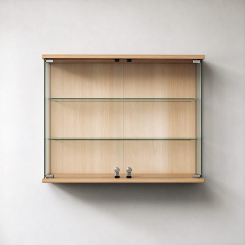 Minimalist wall glass display case straight-on front view