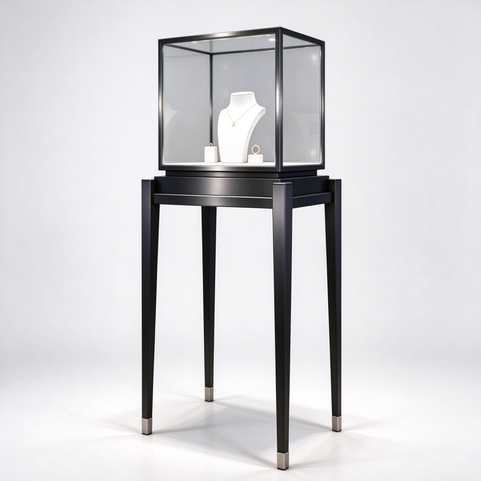Black titanium jewelry display pedestal right 45 degree view