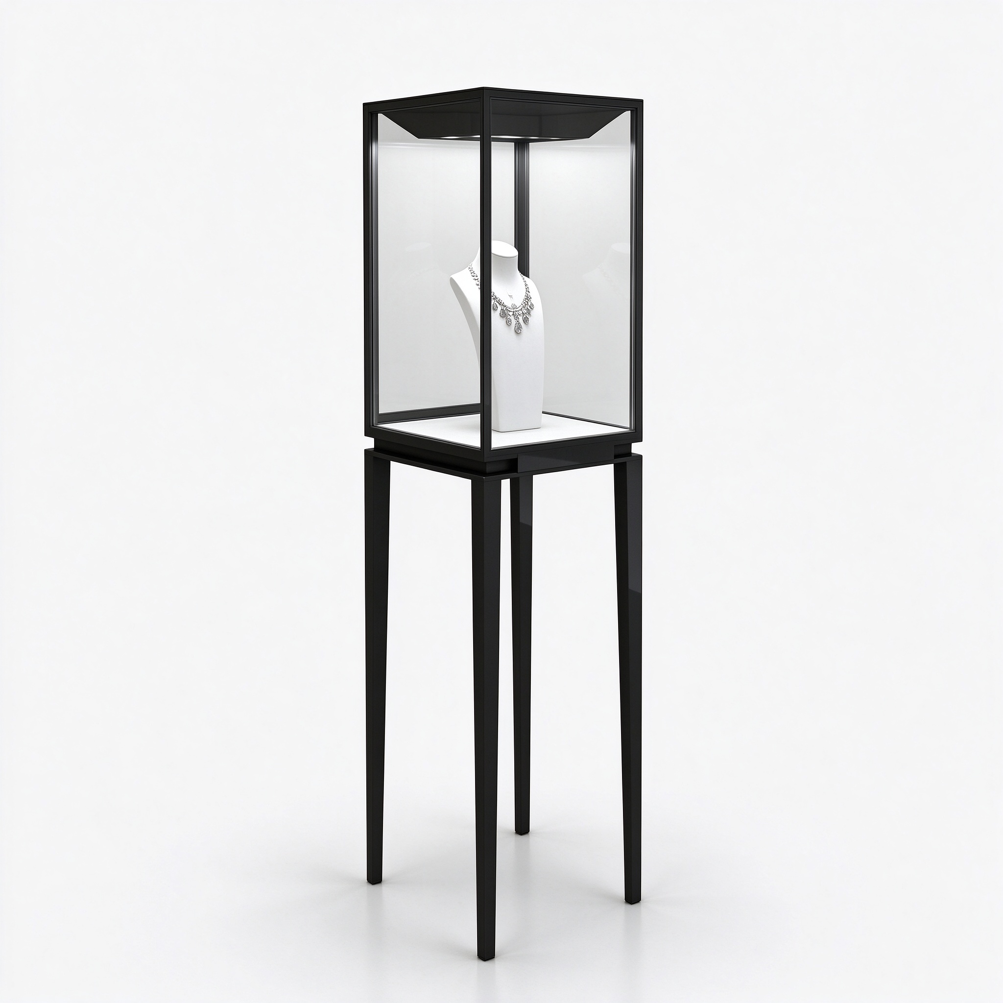 Brushed black jewelry display pedestal right 45 degree view