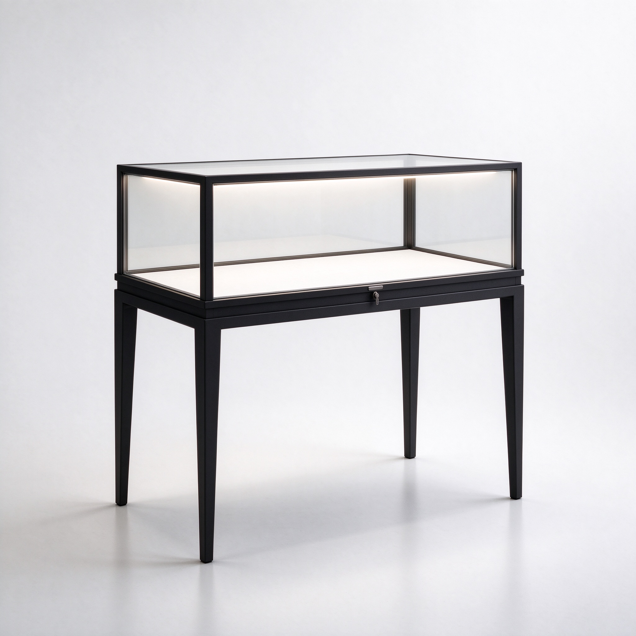 Black metal jewelry display table right 45 degree view