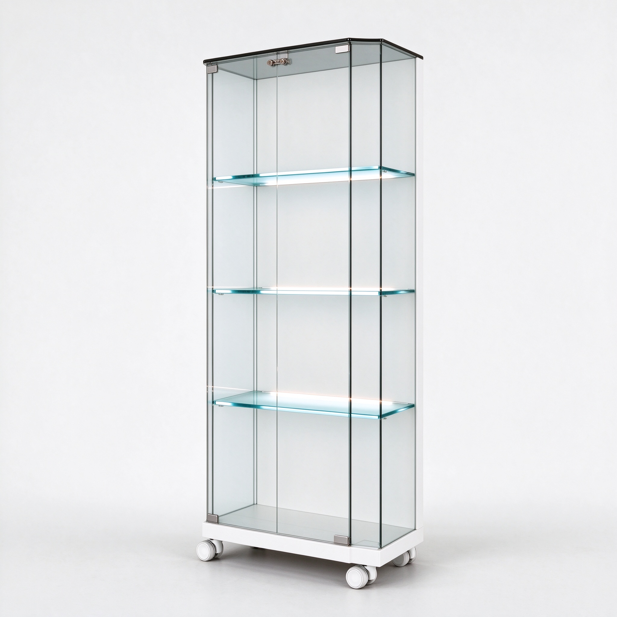 White glass display tower right 45 degree view