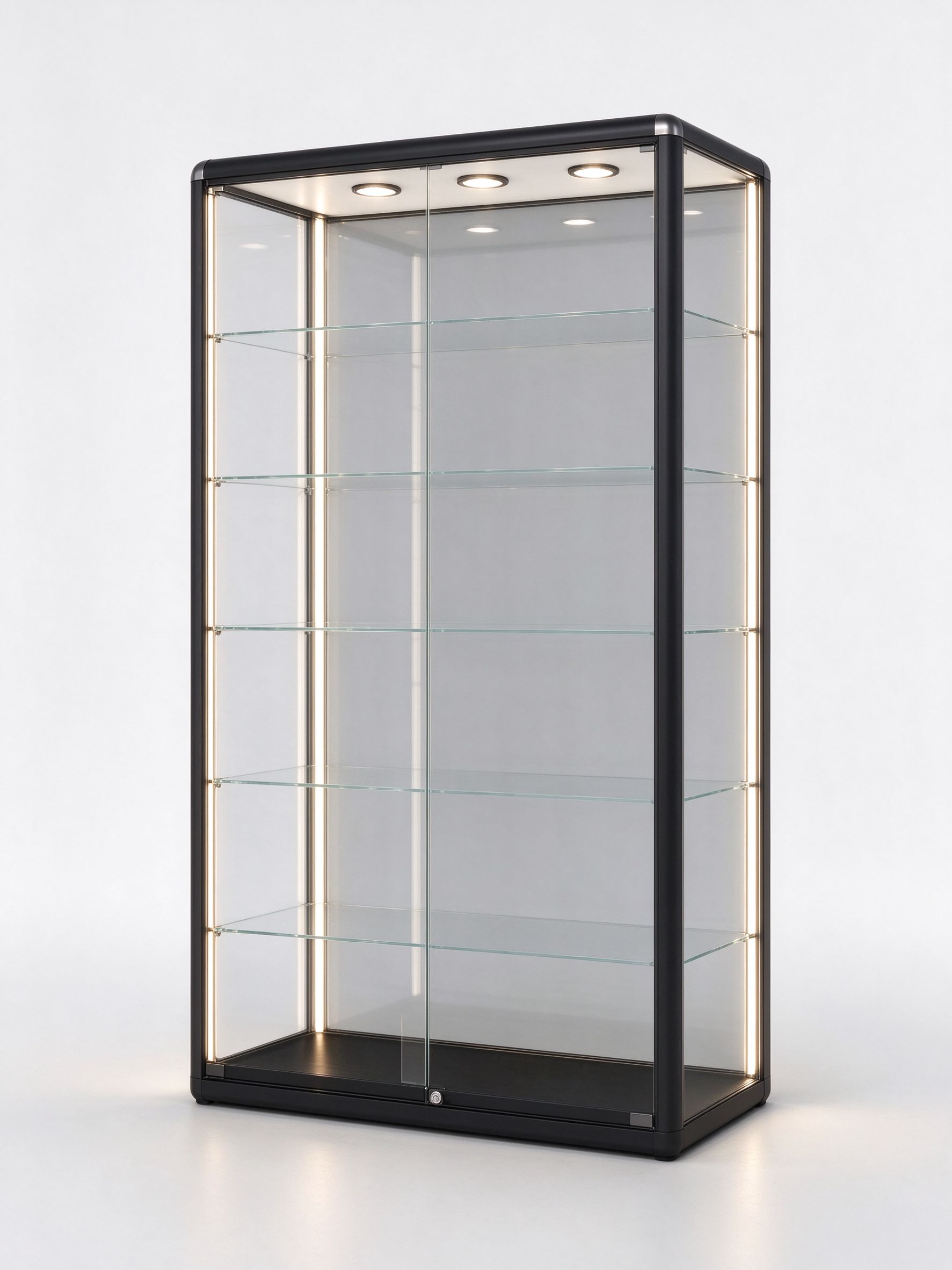 floor standing lighted glass cabinet