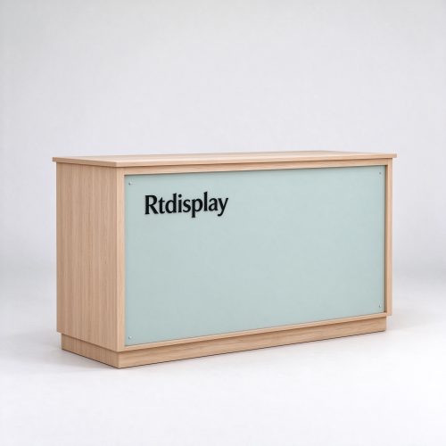 Light oak framed perfume reception counter left 45 degree view