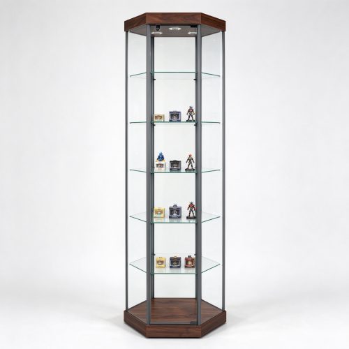 Hexagonal corner locking glass tower left 45 view