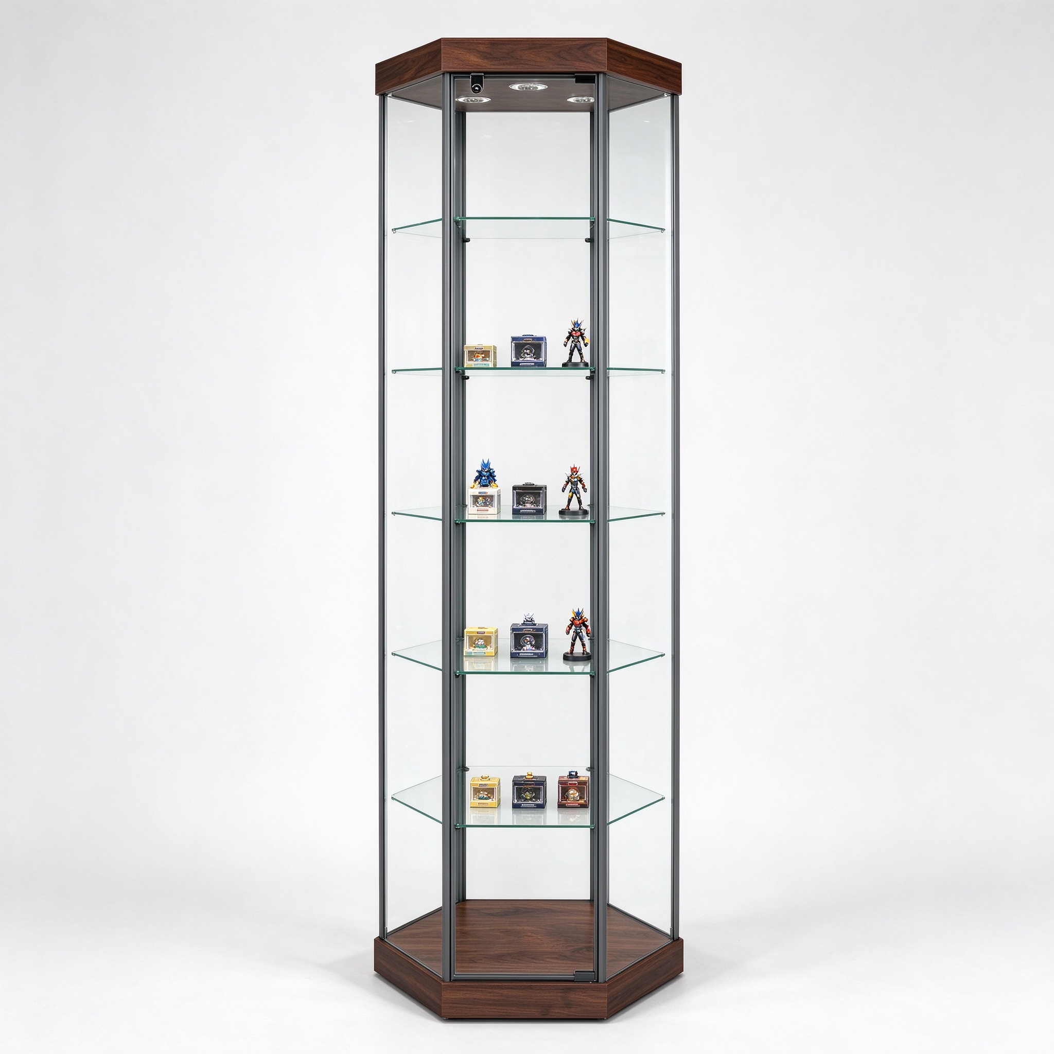 Hexagonal corner locking glass tower left 45 view
