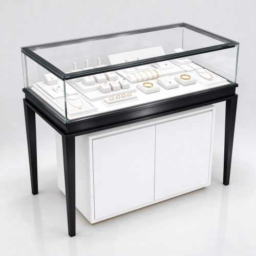 White lockable jewelry counter black titanium left 45 view