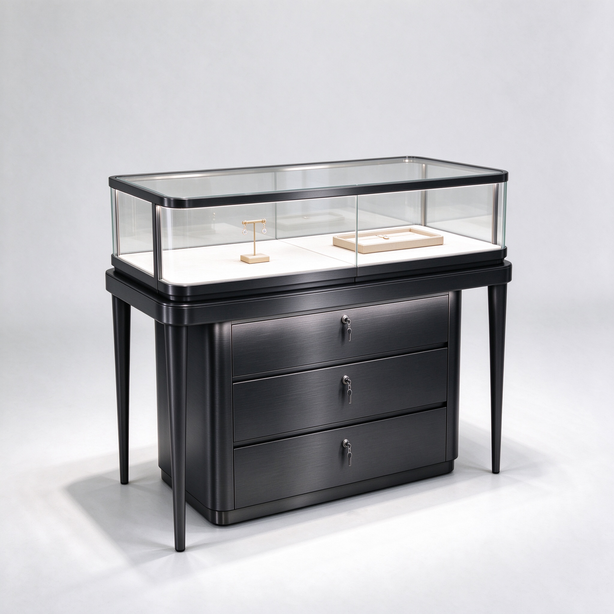 Black titanium brushed lockable jewelry counter left 45 view
