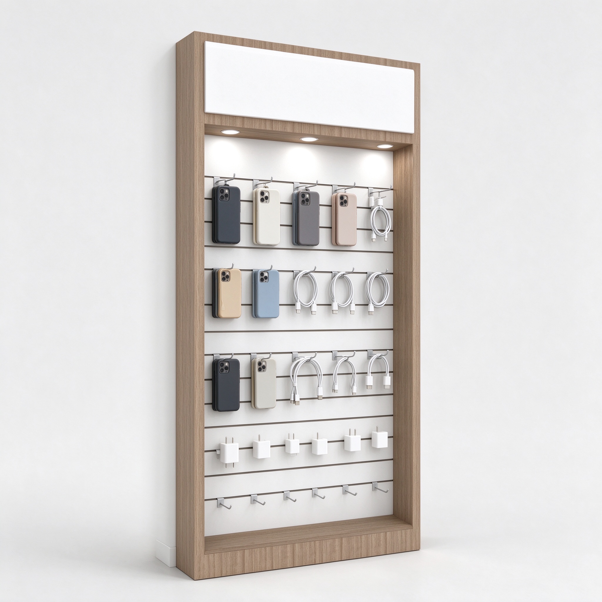 Light oak wall mounted phone display cabinet left 45 view
