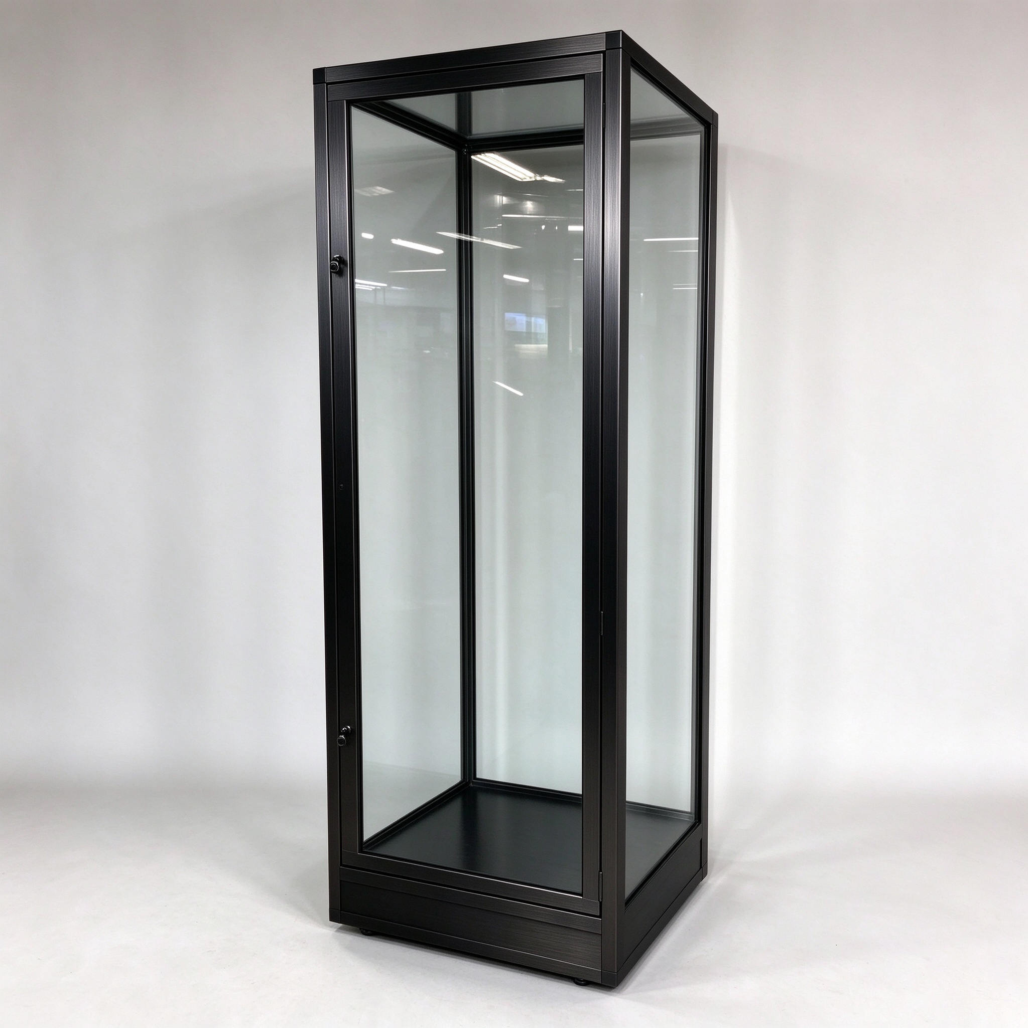 Black titanium brushed stainless steel glass tower left 45 view