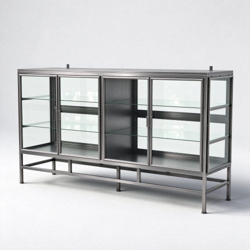 Black titanium brushed glass sideboard left 45 view