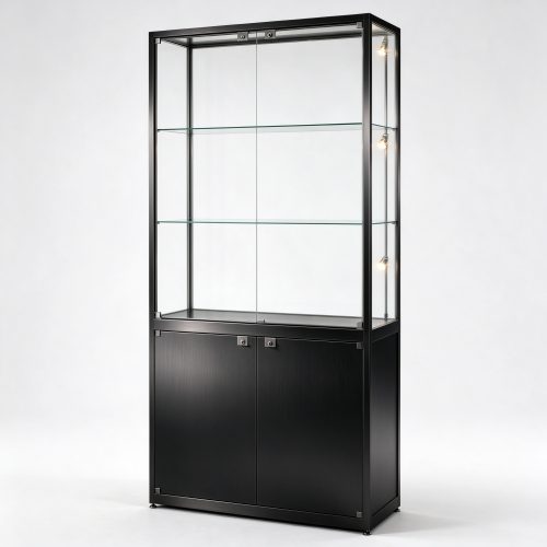 Black titanium two-section cabinet left 45 view