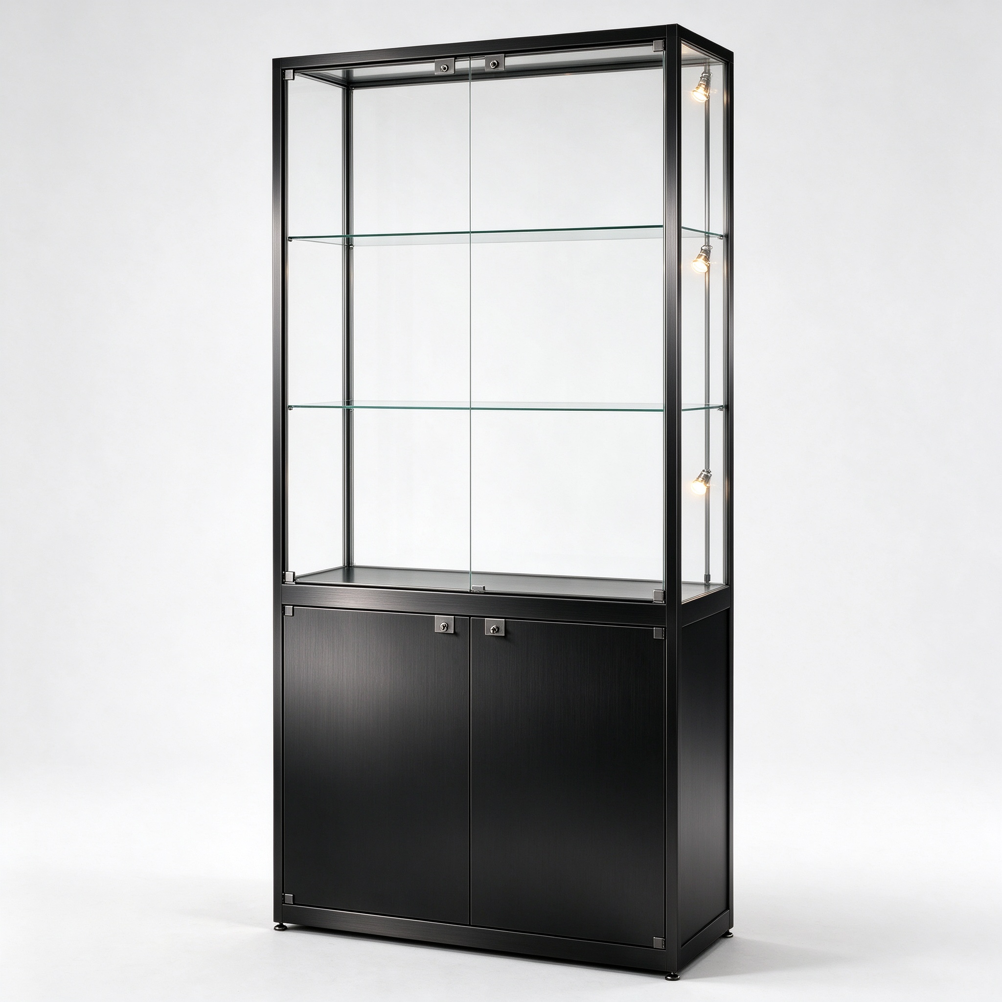 Black titanium two-section cabinet left 45 view
