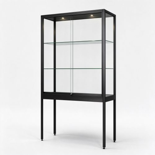 Black titanium square vitrine left 45 view