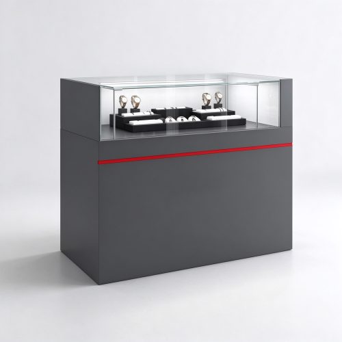 Gray red-stripe watch counter left 45 view