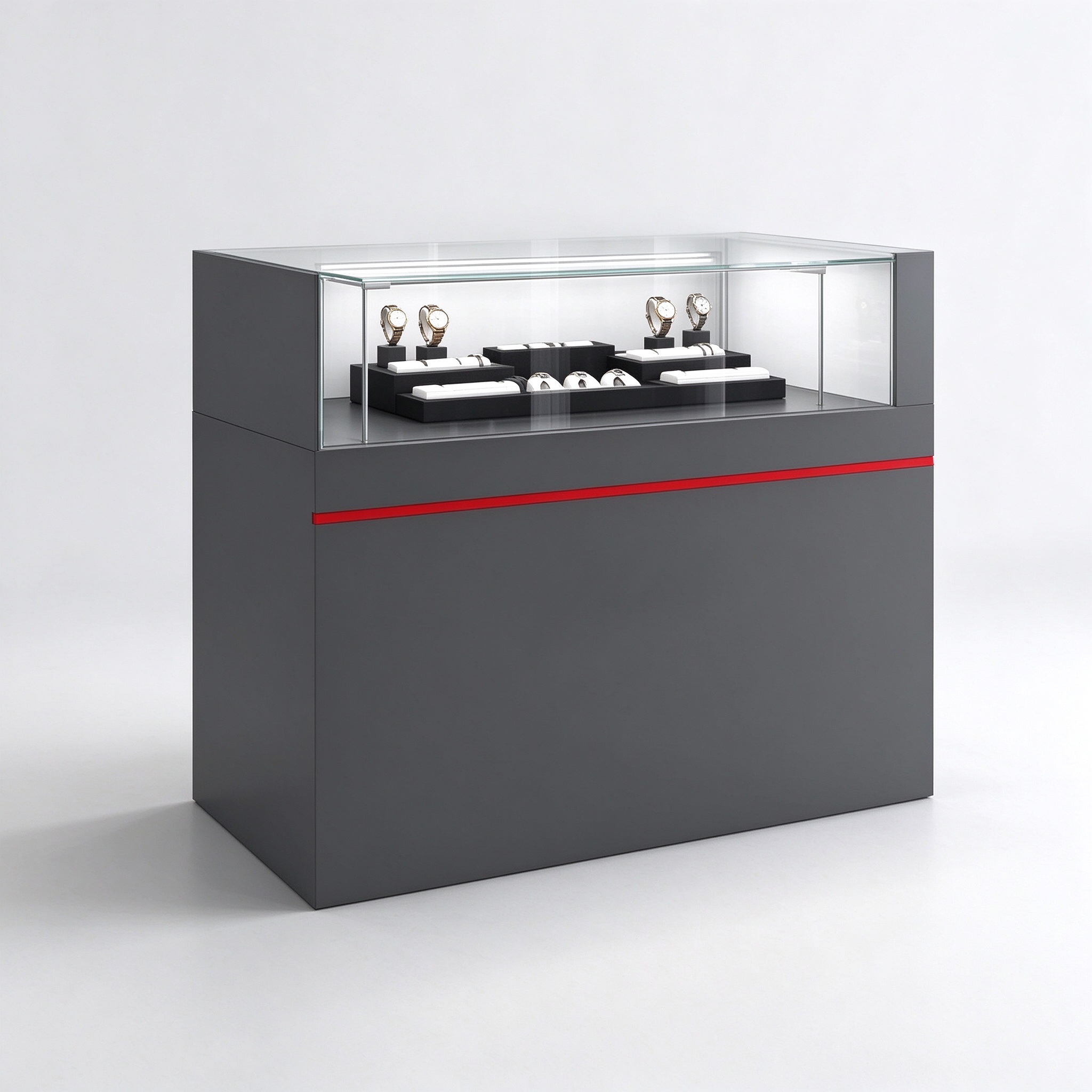 Gray red-stripe watch counter left 45 view