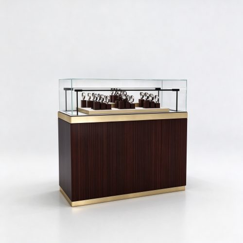 Fluted wood watch counter left 45 view