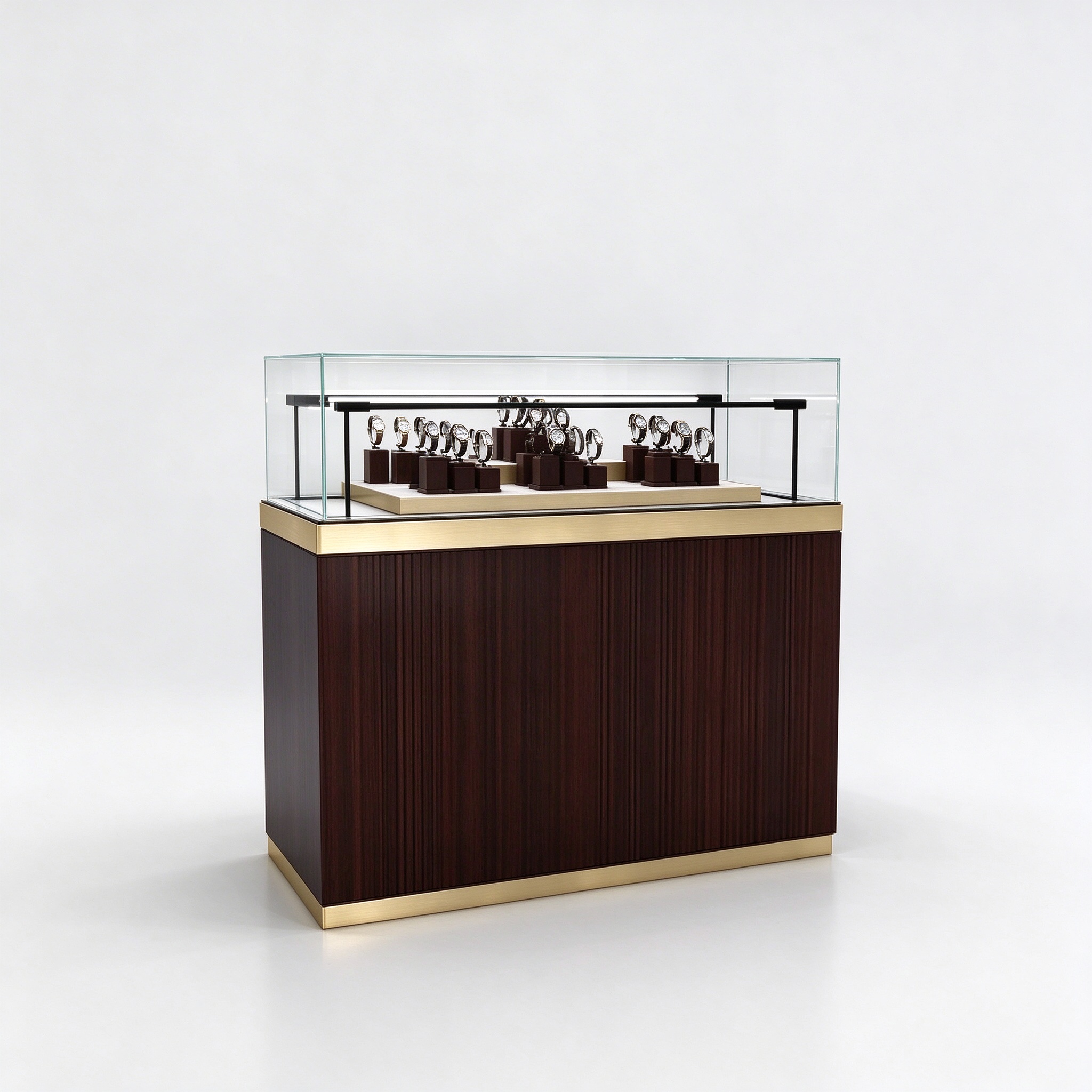 Fluted wood watch counter left 45 view