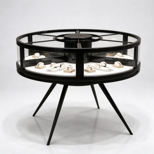 Round black watch table left 45 view