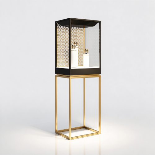 Black gold watch showcase left 45 view