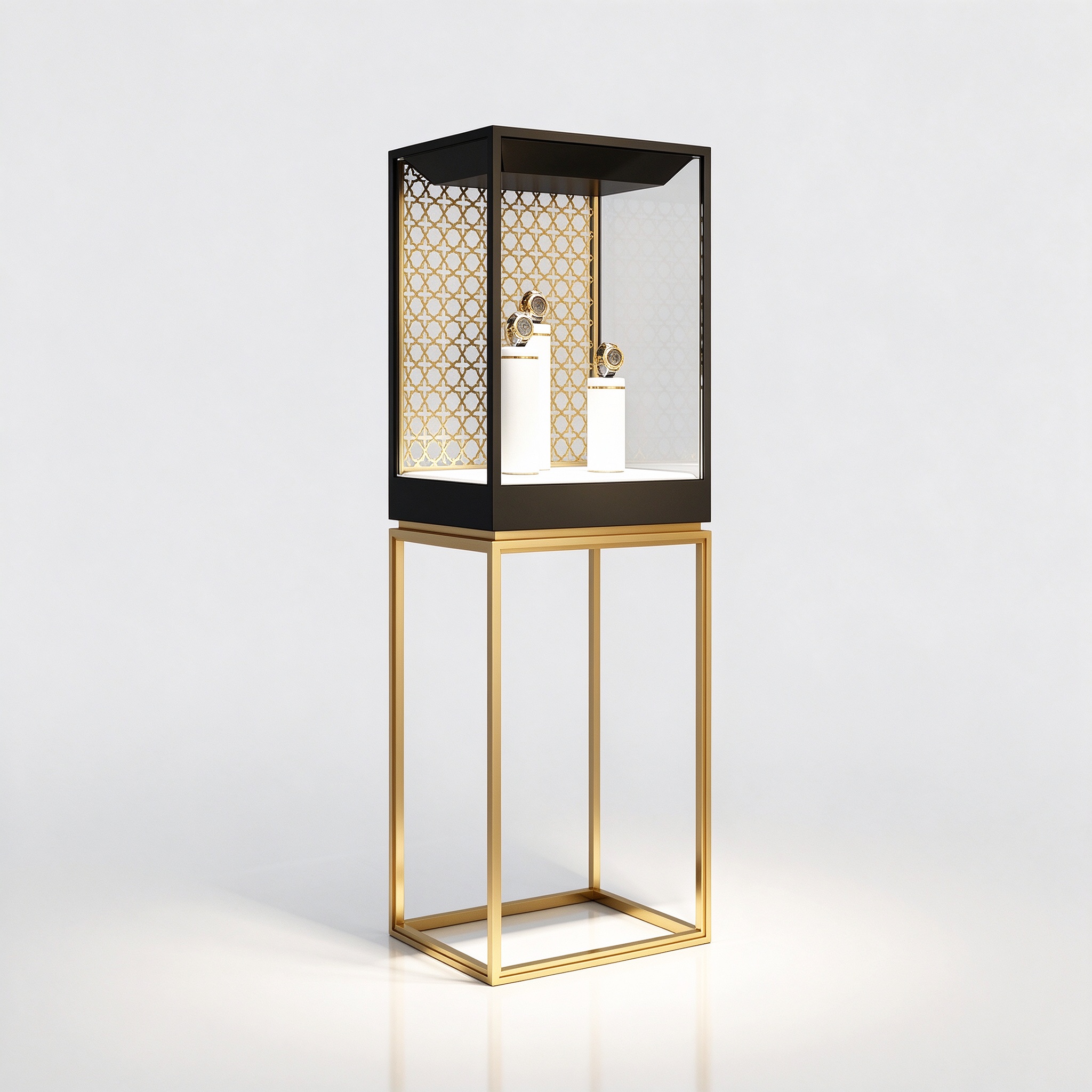 Black gold watch showcase left 45 view
