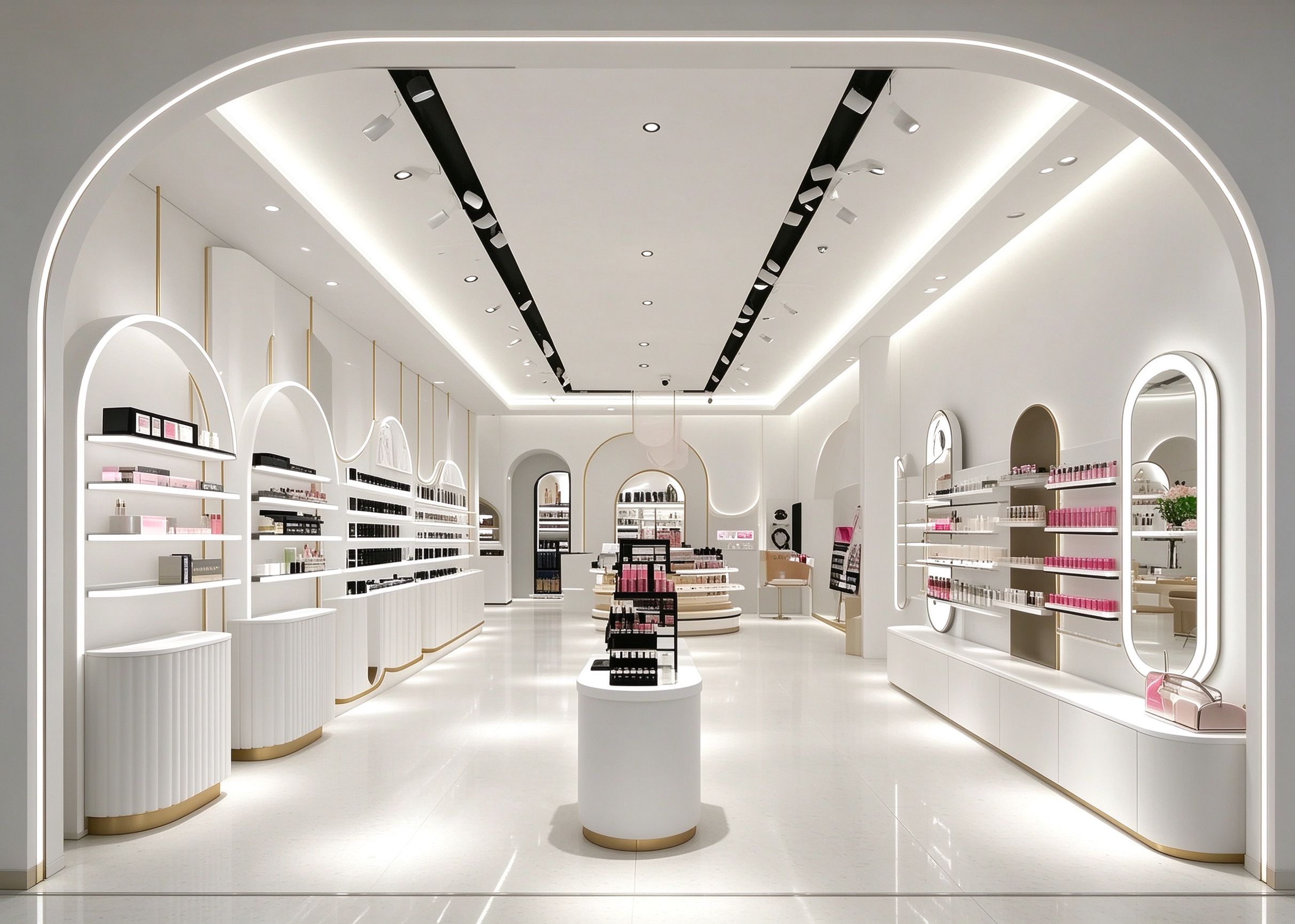 white arched cosmetic shop