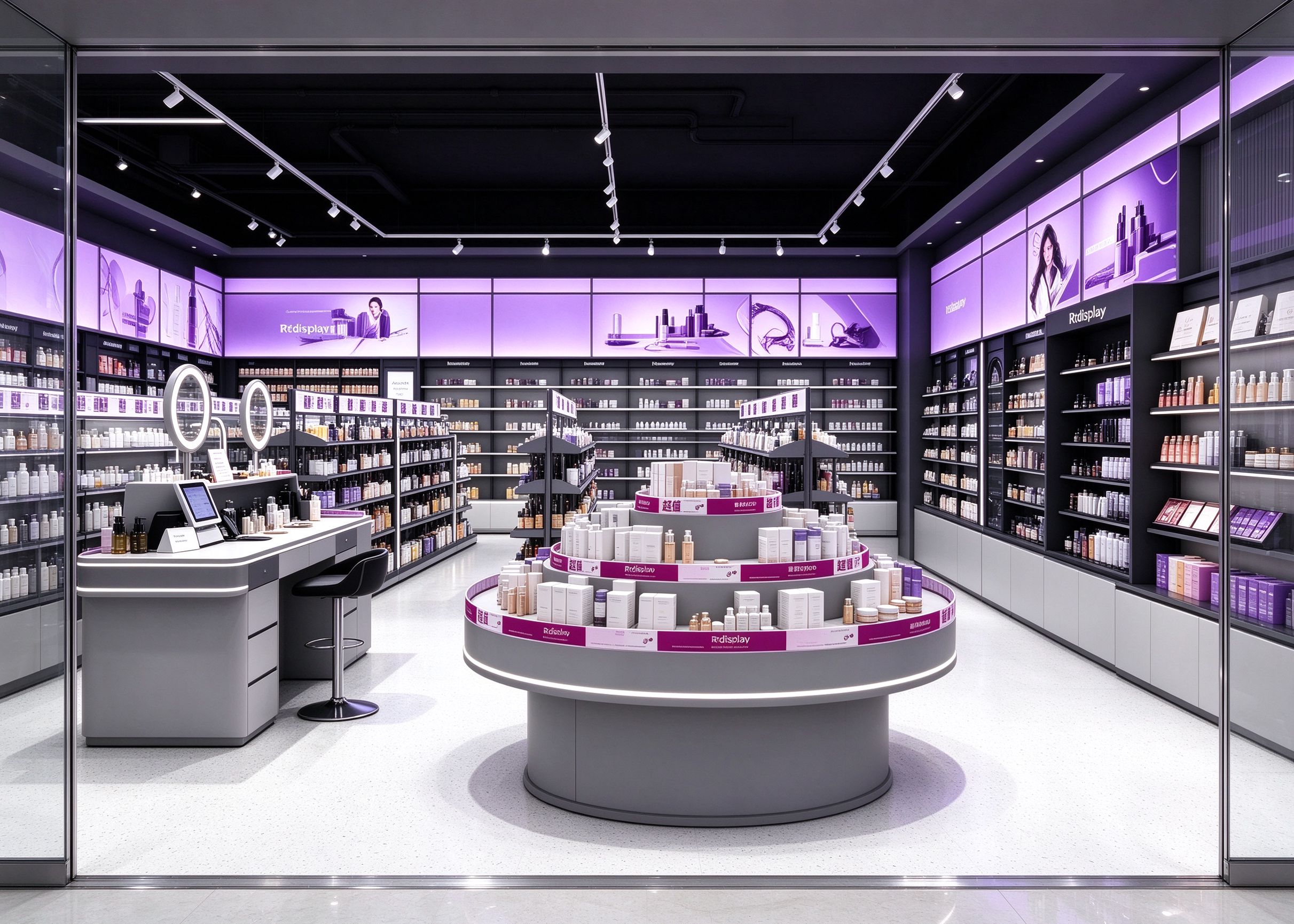 purple black cosmetic store