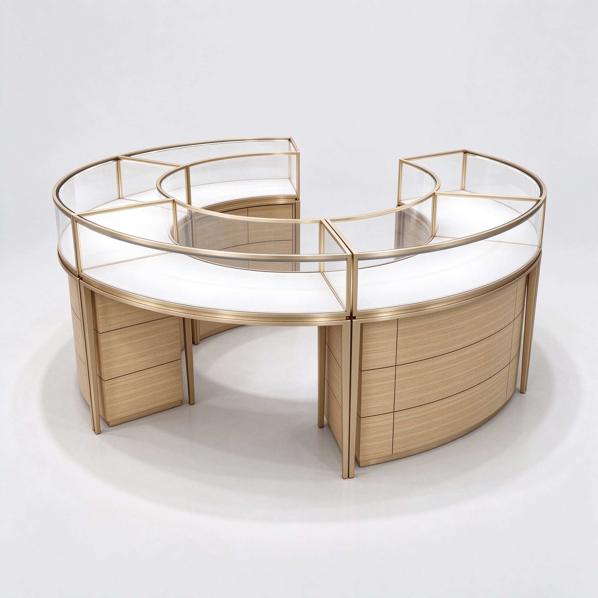 C-shaped semi-circular jewelry display counter left 45 view