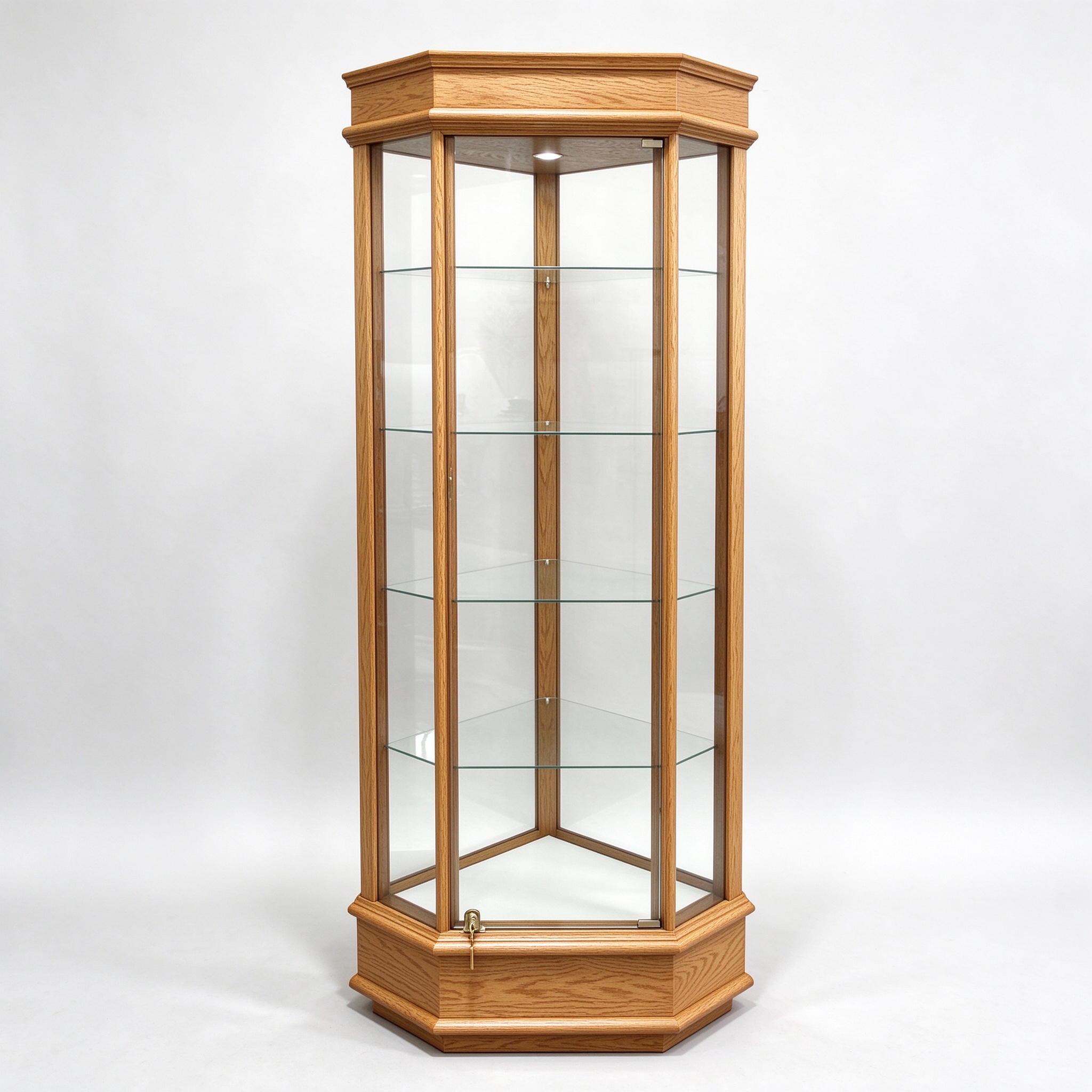 Light oak hexagonal corner display cabinet left 45 view