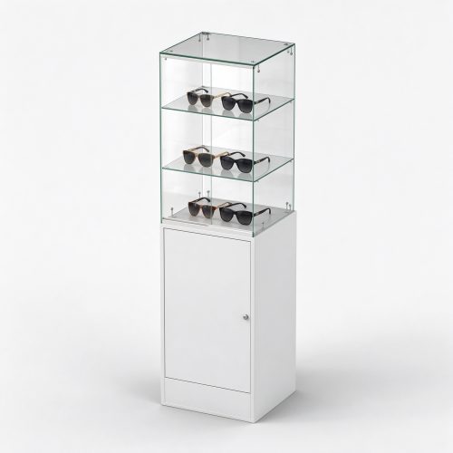 White frameless glass optical tower left 45 view