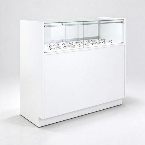 White solid glass optical display counter left 45 view