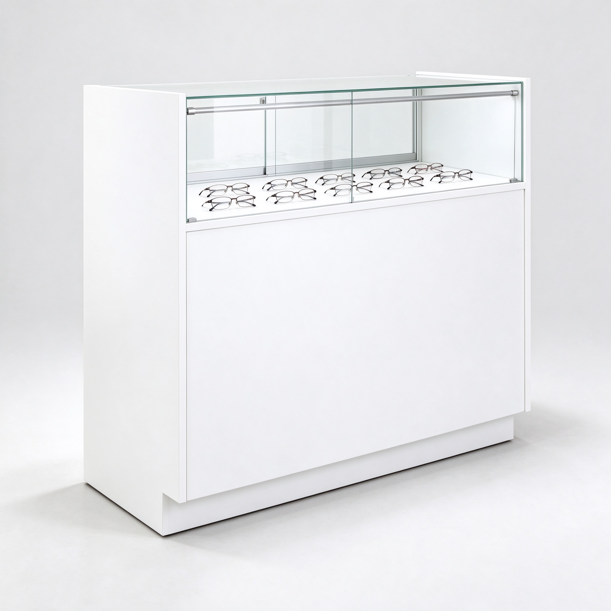 White solid glass optical display counter left 45 view