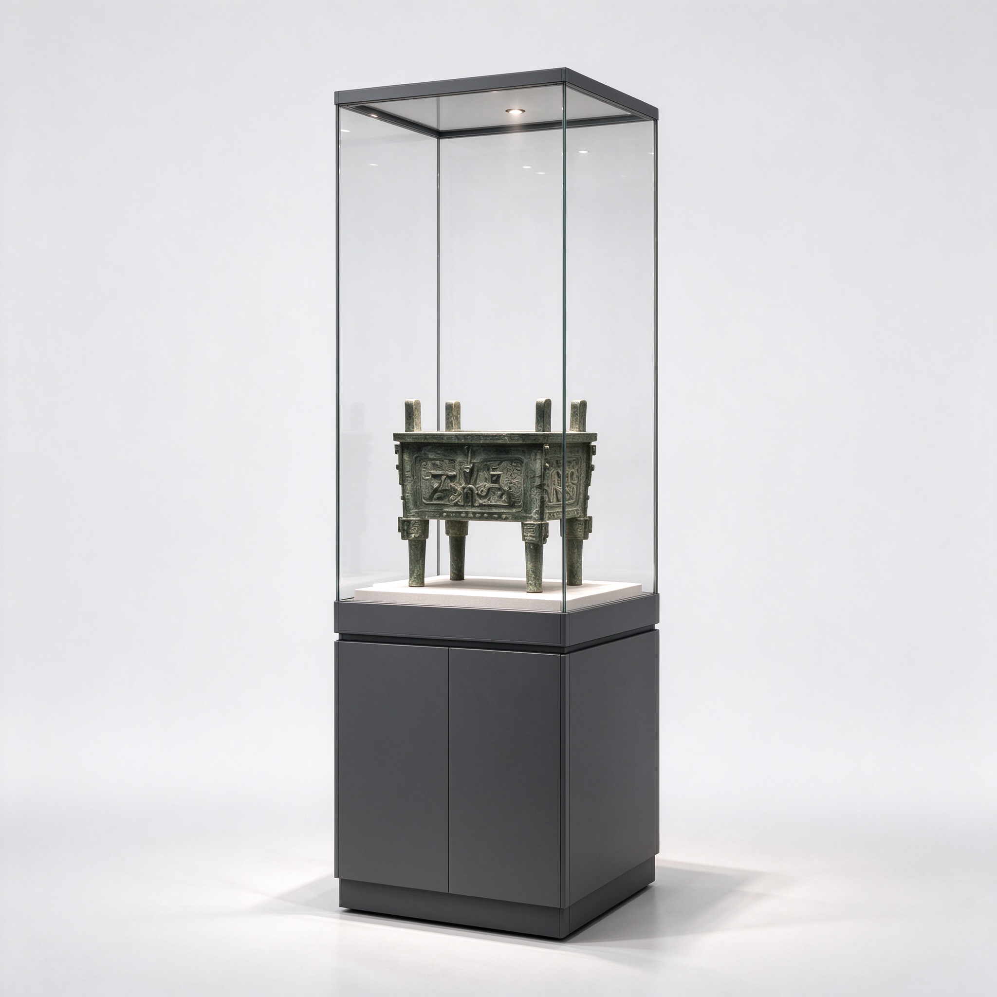 Dark gray floor standing museum showcase left 45 view