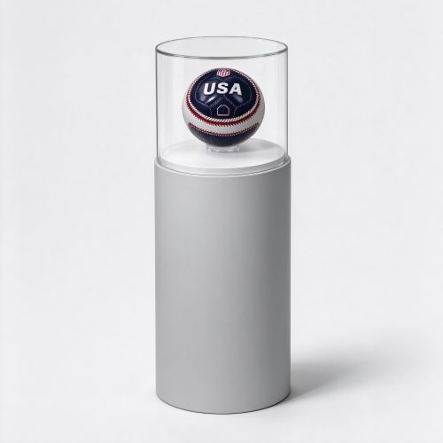 Gray cylindrical round glass display pedestal left 45 view