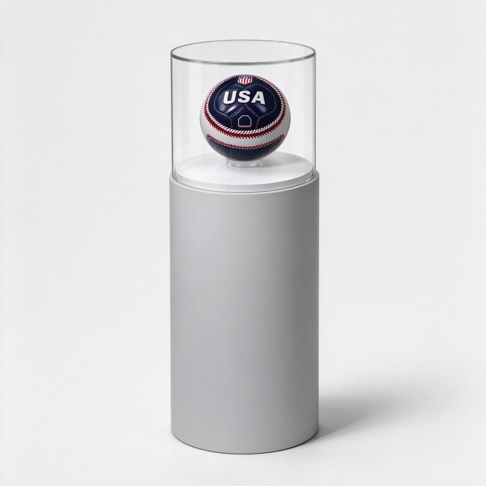 Gray cylindrical round glass display pedestal left 45 view