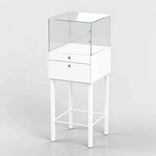 White locking glass display case left 45 view