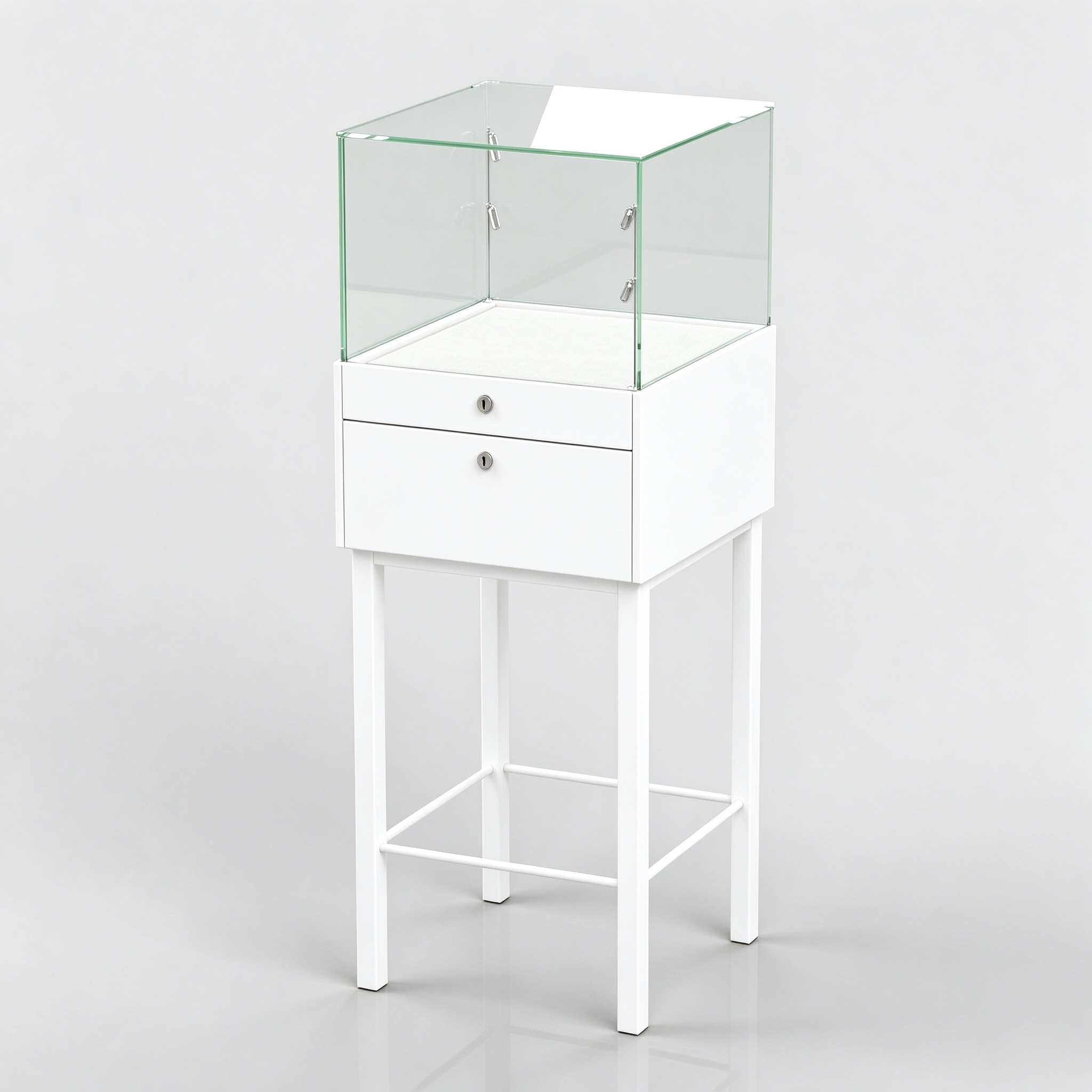 White locking glass display case left 45 view