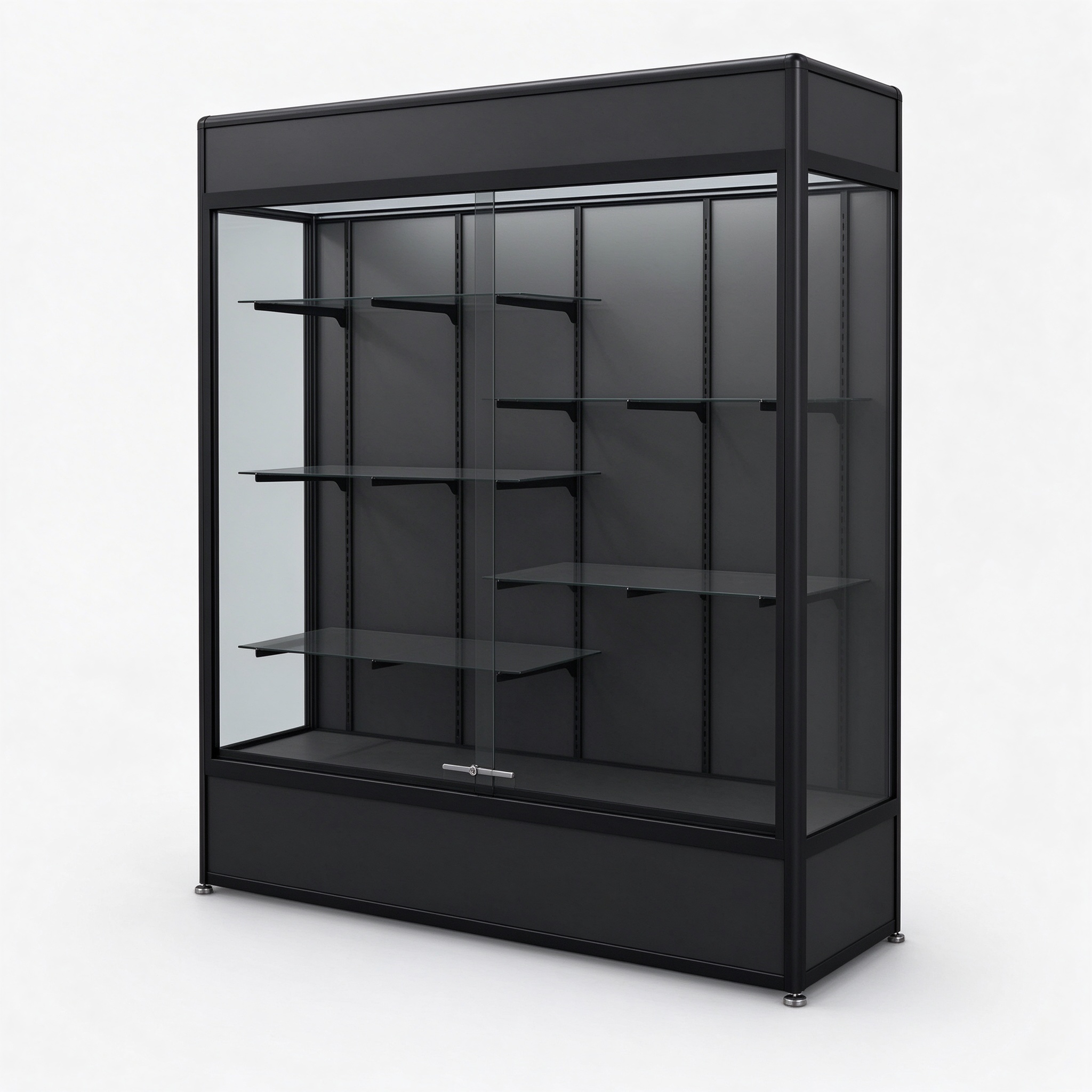 Black metal frame glass display cabinet right 45 degree view