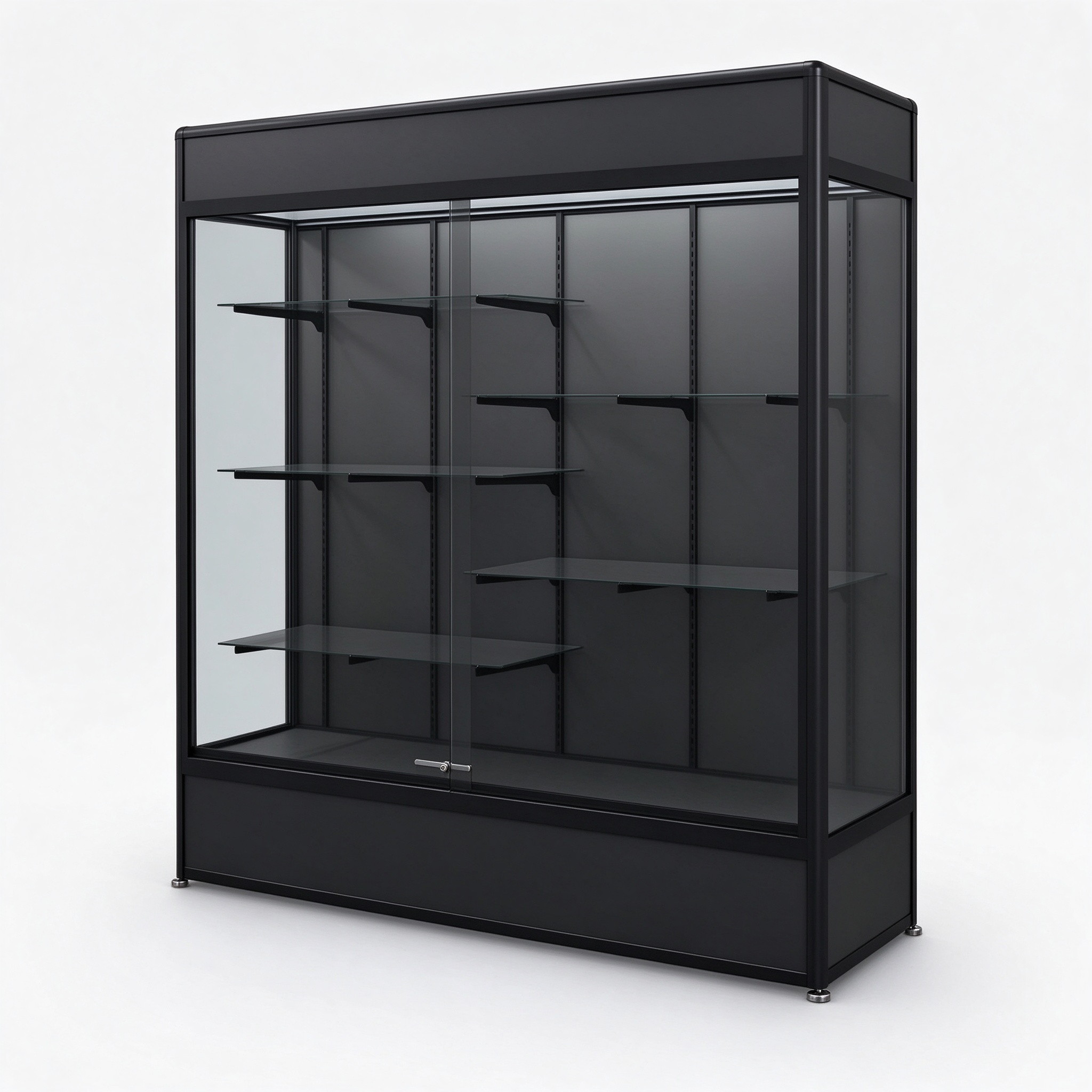 Black metal frame glass display cabinet left 45 degree view