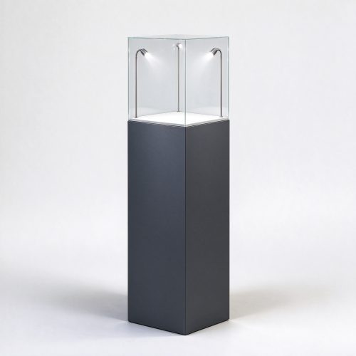 Illuminated charcoal museum pedestal right 45 degree view